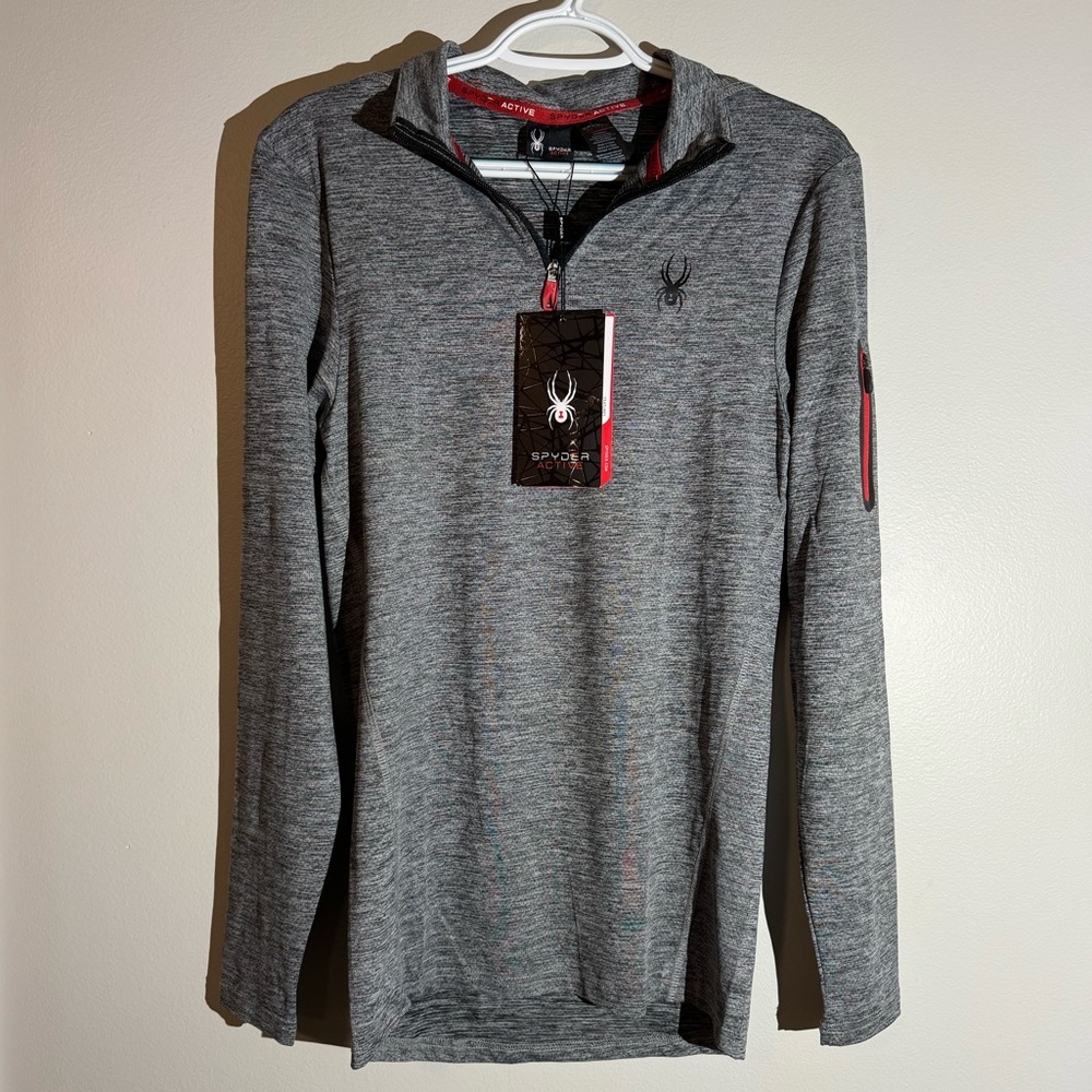 Spyder Active Men’s Gray Quarter Zip Collared Top Lightweight pullover Small NWT